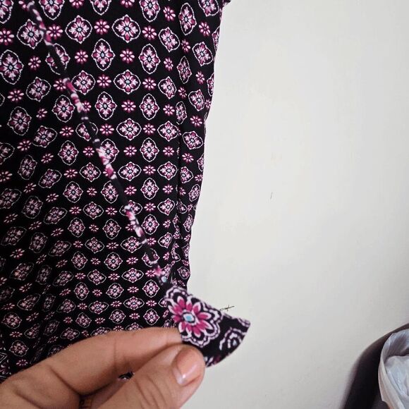 J. Jill 100% Rayon Boho Button Down V Neck Blouse Women's Purple/Black Size Larg - Picture 2 of 5